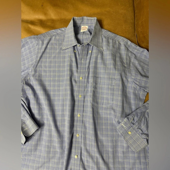Brooks Brothers Blue And Yellow Plaid Button Up Shirt Size 17-35 - Picture 2 of 8